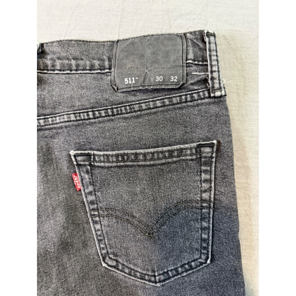 Levi's Jeans 511 Slim Fit Black Wash Distressed Hem Denim Men's Size 30x32 - Picture 13 of 13